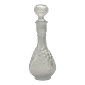 Vintage 1950s French Frosted Glass Decanter - Embossed Grapevine