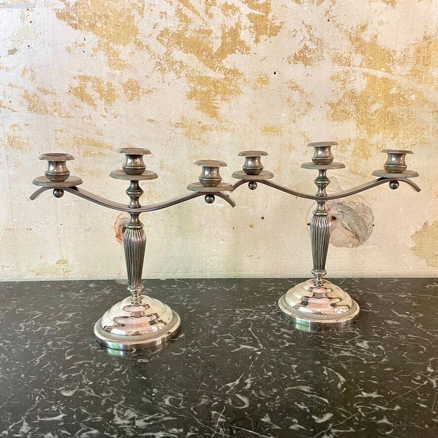 Pair of silver-plated metal art deco candlesticks