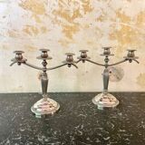 Pair of silver-plated metal art deco candlesticks