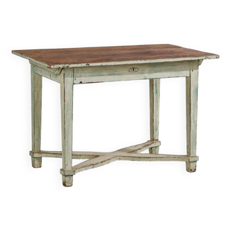 Vintage white solid wood side table (France, circa 1960)