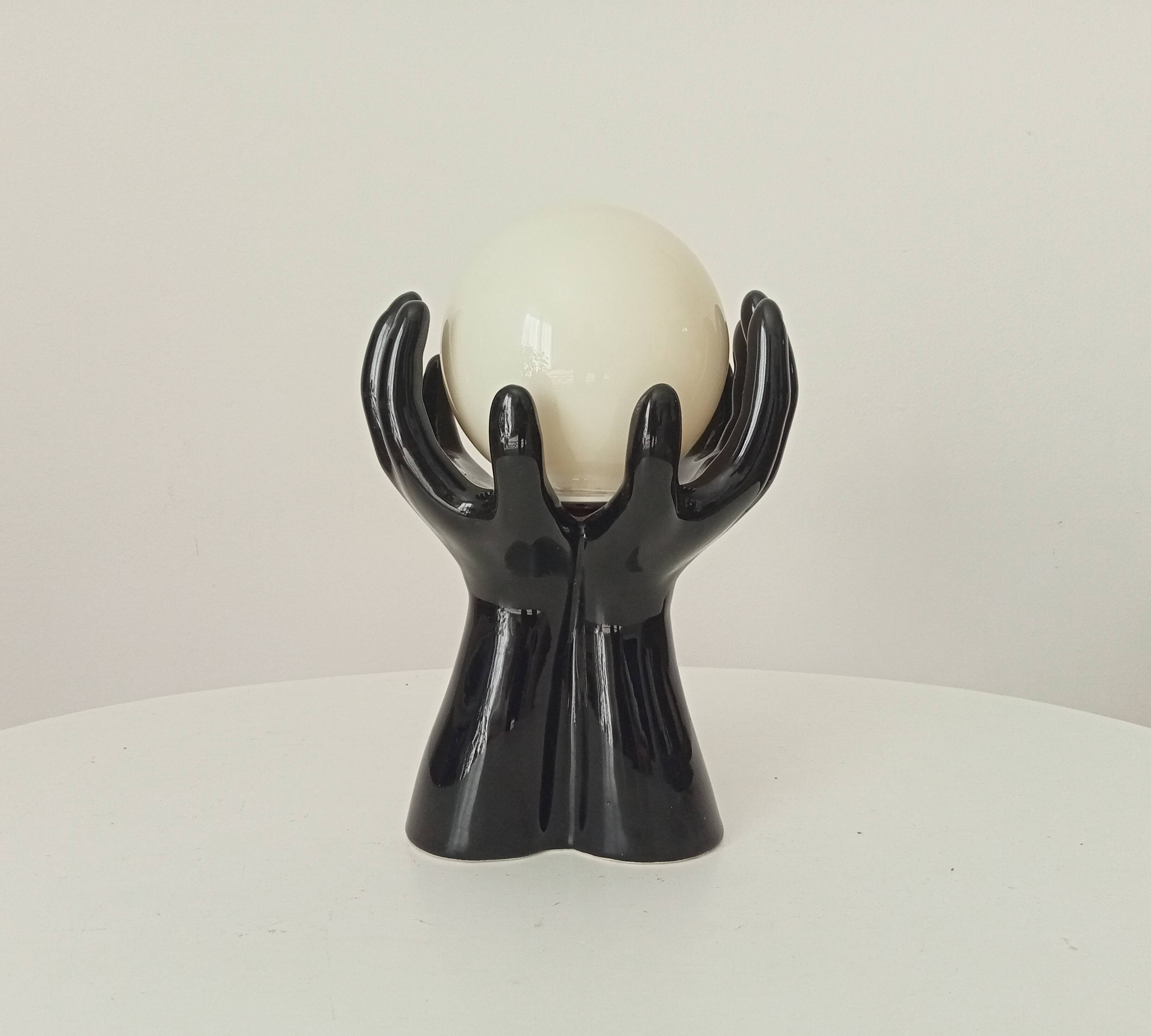 Vintage Italian ceramic and opaline lamp from the 80s