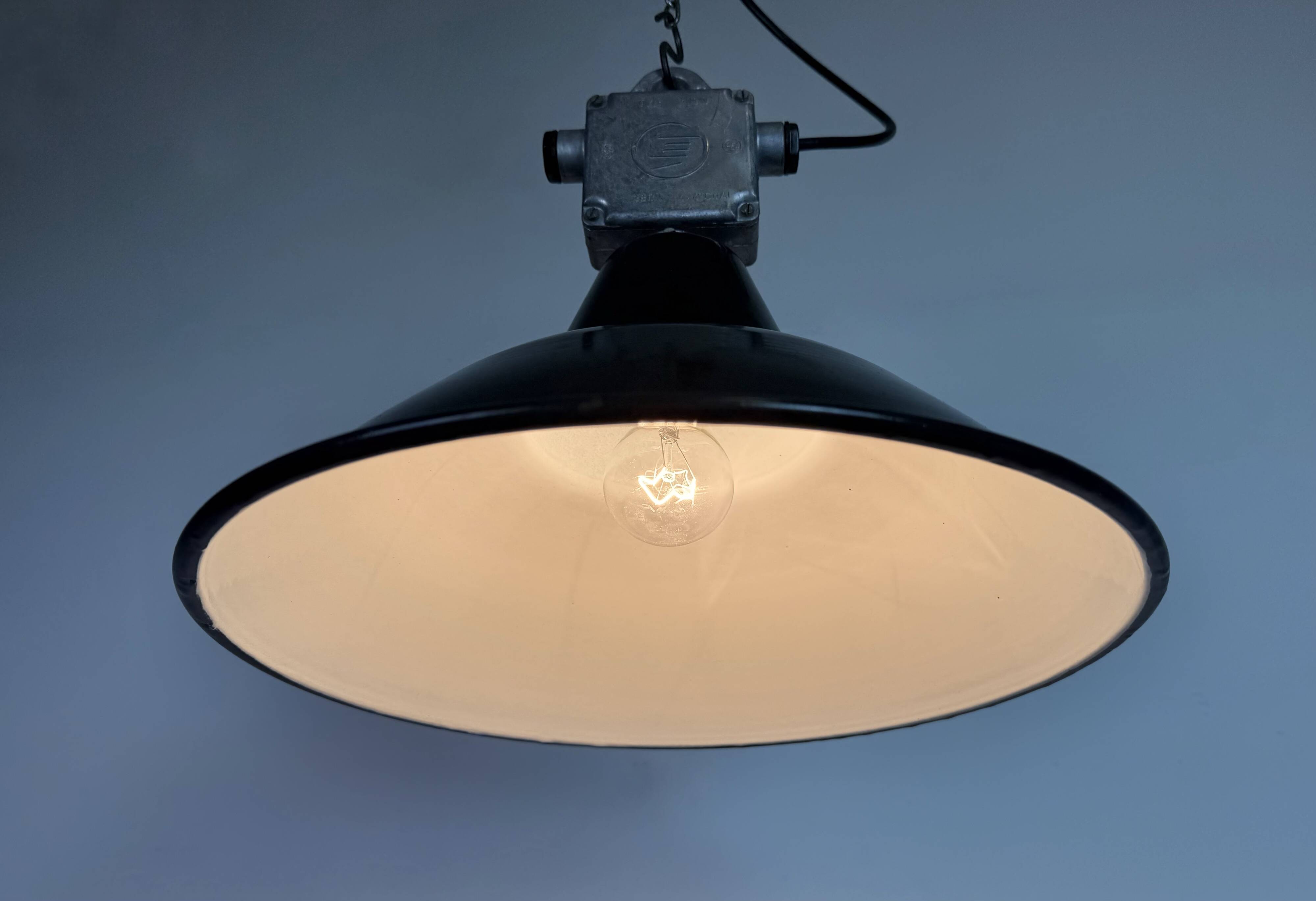Industrial Black Enamel Pendant Lamp from Elektrosvit, 1960s
