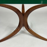 Table basse ronde en teck et verre, années 60