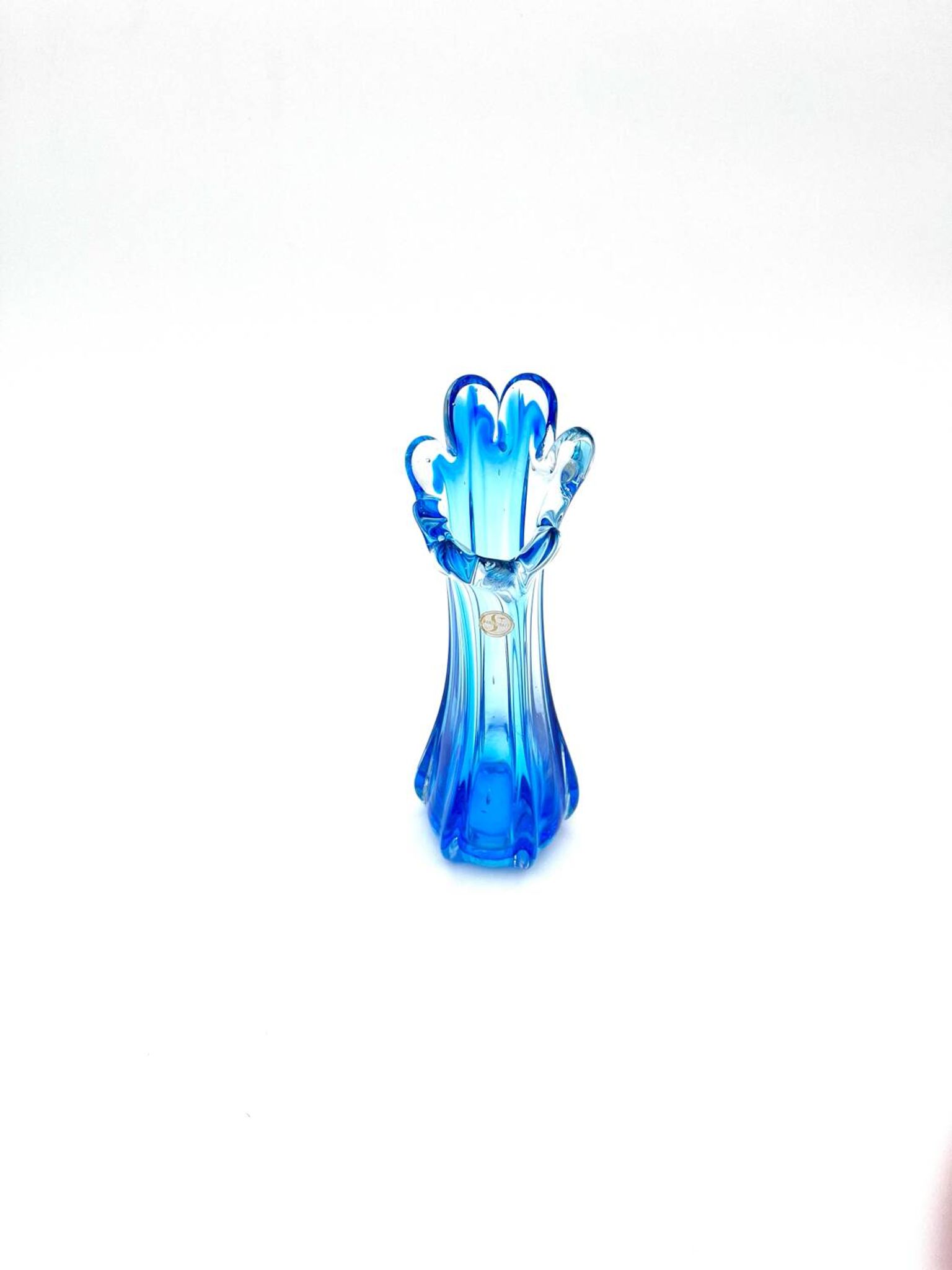 Vase Swing Sculptural – Stretched Glass Azure Blue – Korean Craftsmanship 1970