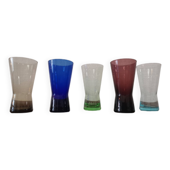 Lot de 5 verres apéritifs colorés vintage année 60/70