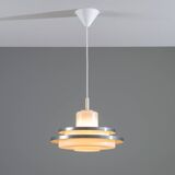 Doria pendant in opal glass with decorative aluminium discs