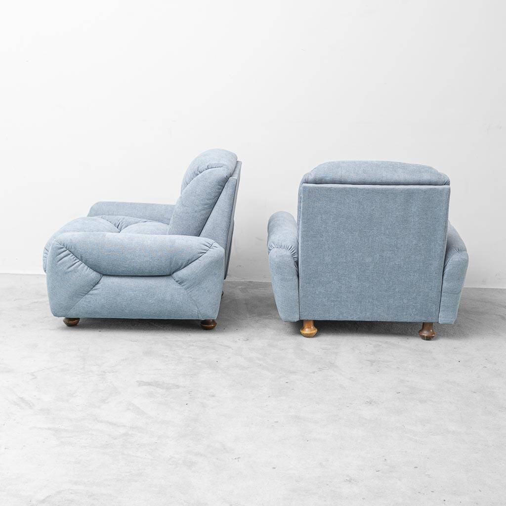 Pair of vintage Italian armchairs in light blue fabric – 1950s design