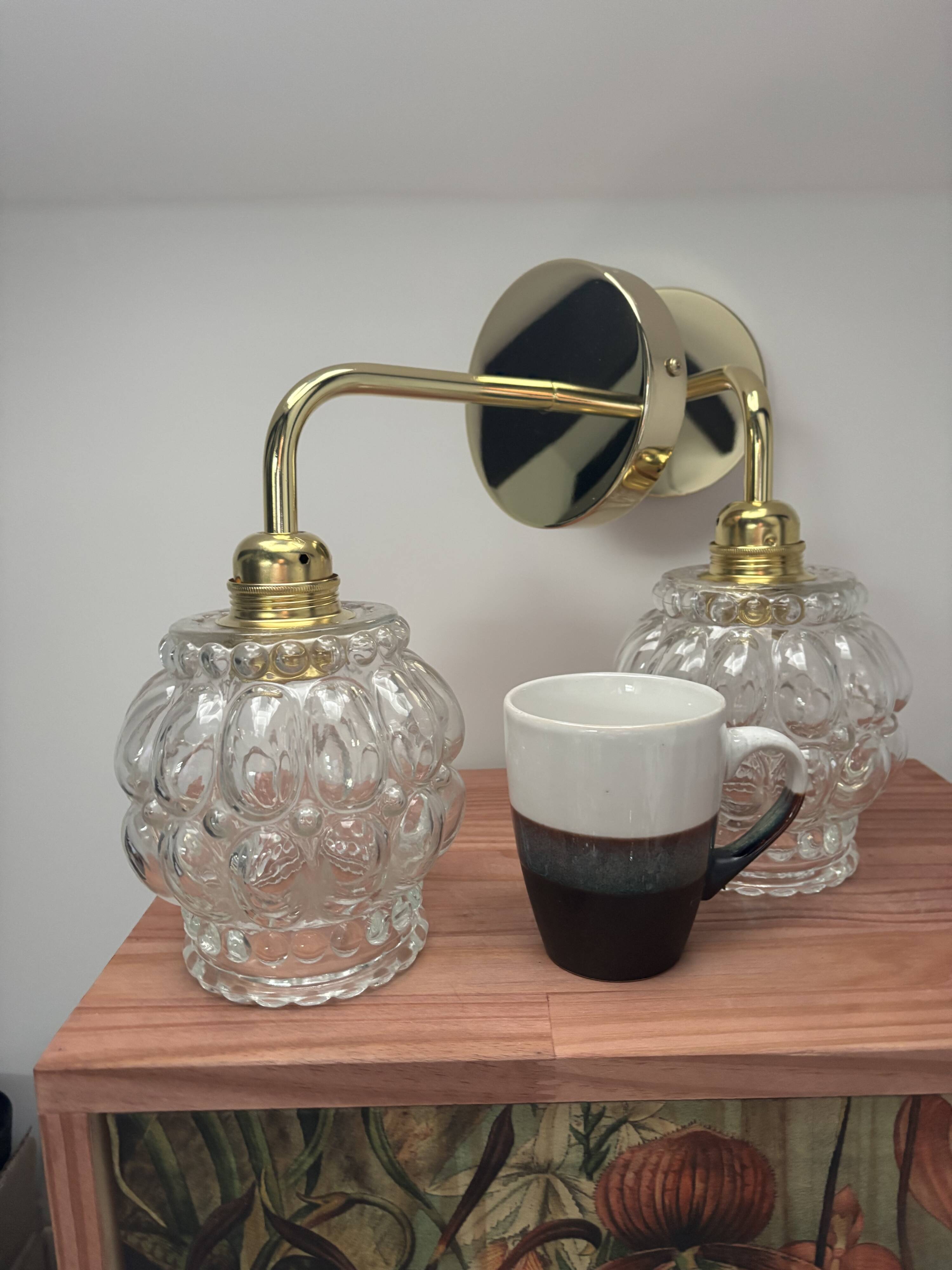 Pair of vintage glass gold wall sconces