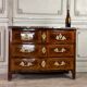 Louis XV chest of drawers in veneer and gilded bronze, Rance marble, 18th century