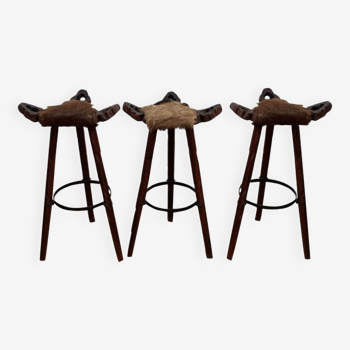 Tabourets tripodes de bar brutalistes style Marbela 1960s