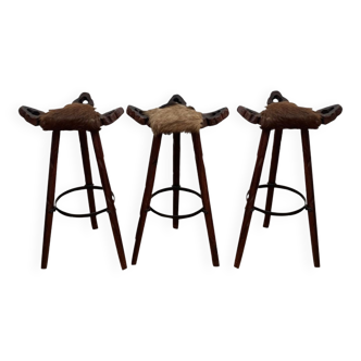 Brutalist Marbela style 1960s bar tripod stools