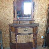 Elegant rounded dressing table in pine and rattan - 20th century