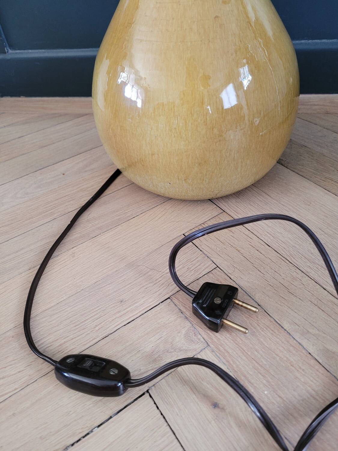 Mustard yellow glazed ceramic lamp base