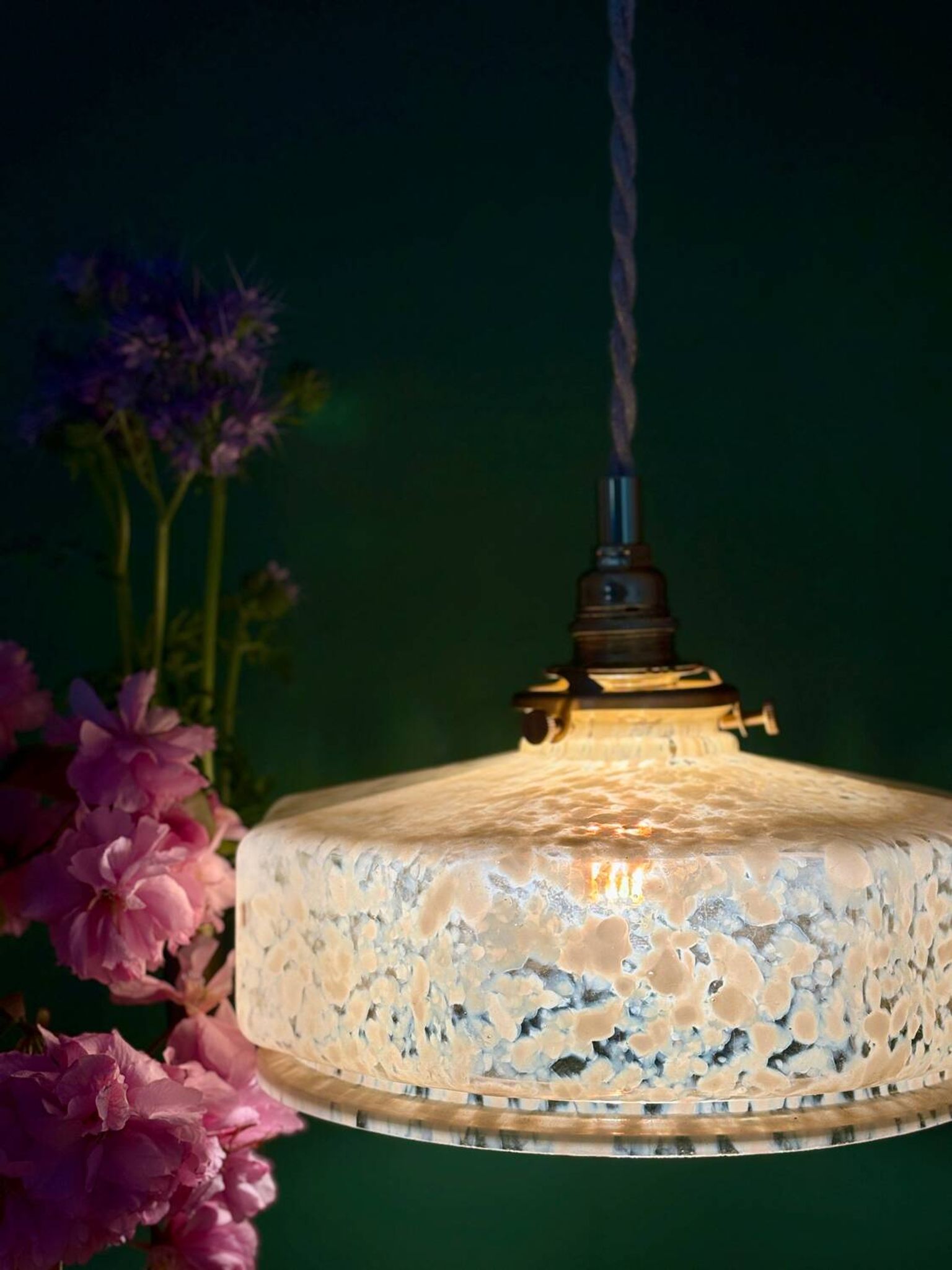 Vintage glass pendant light in yellow from Clichy