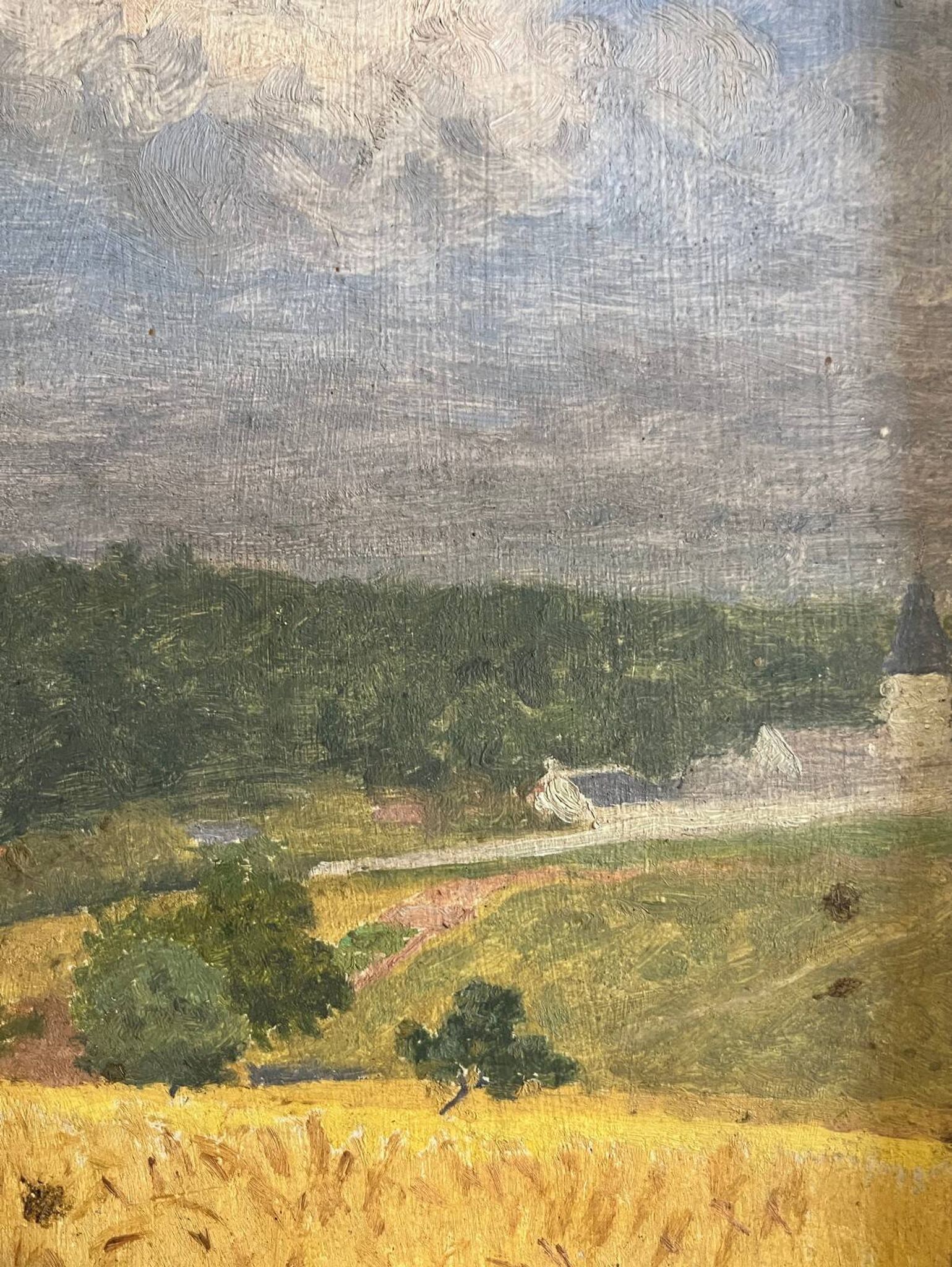 Tableau HSP "Paysage aux blés et coquelicots" post impressionniste 1900