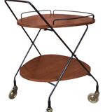 Vintage Scandinavian serving trolley in teak and metal, metal wheels, 1960s