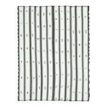Tapis kilim en laine blanche en coton fait main turc vintage 154x200