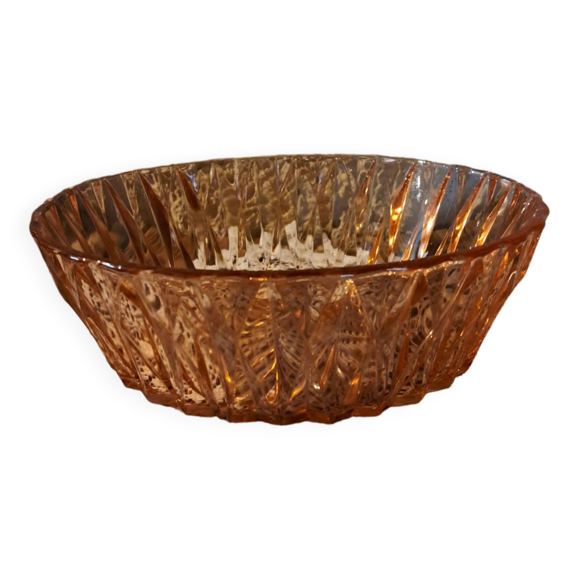 Vintage salad bowl in rosaline chiseled glass