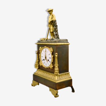 Pendule borne "Petit Faucheur" bronze doré, milieu XIXème