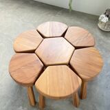 Flower coffee table set with elm tripod stools