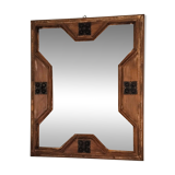 Miroir italien mid-century – cadre en bois patiné et éléments en fer forgé