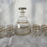Service à liqueur en verre granité carafe et verres anciens années 50