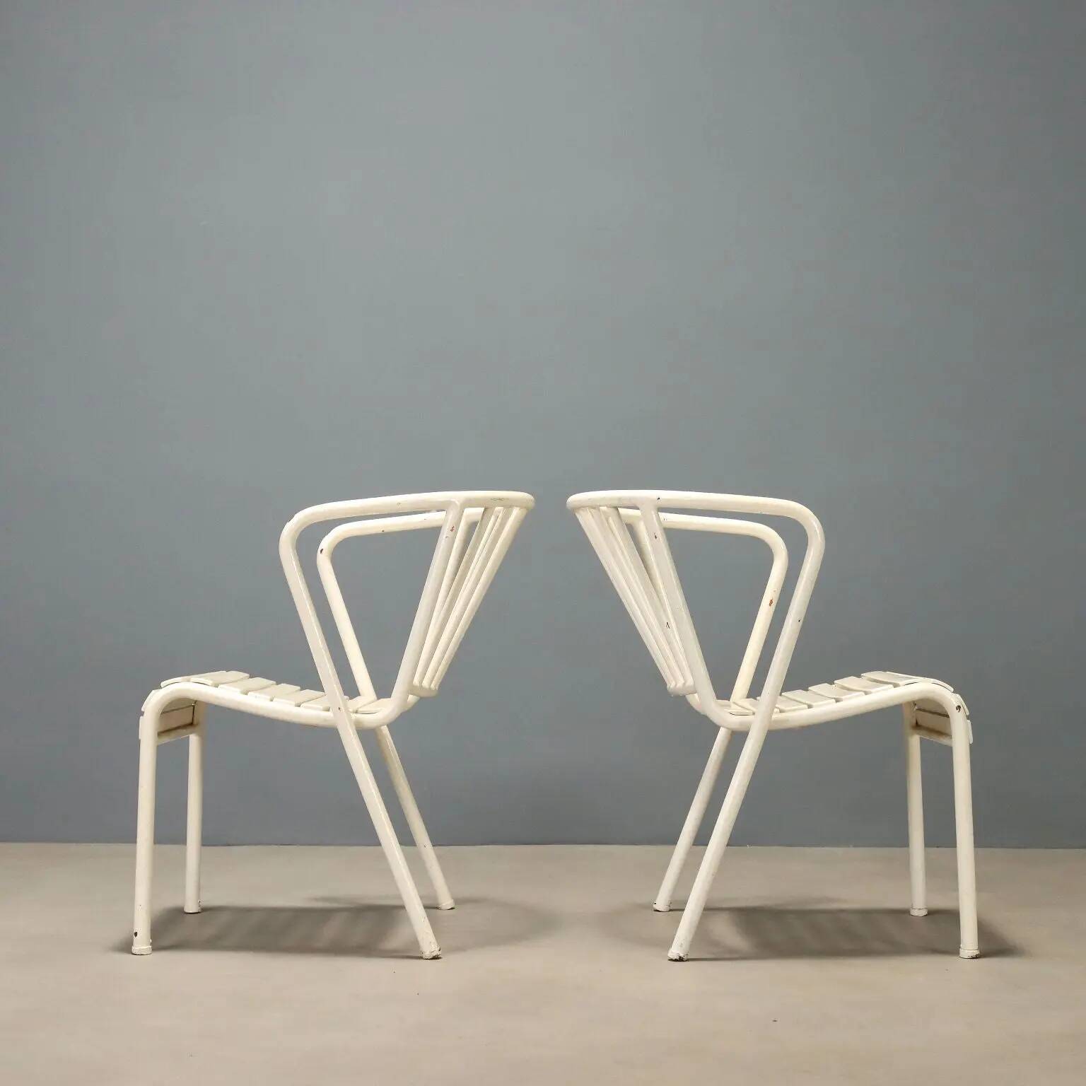Vintage white enamel metal chairs, Italian design, 1970s-1980s.