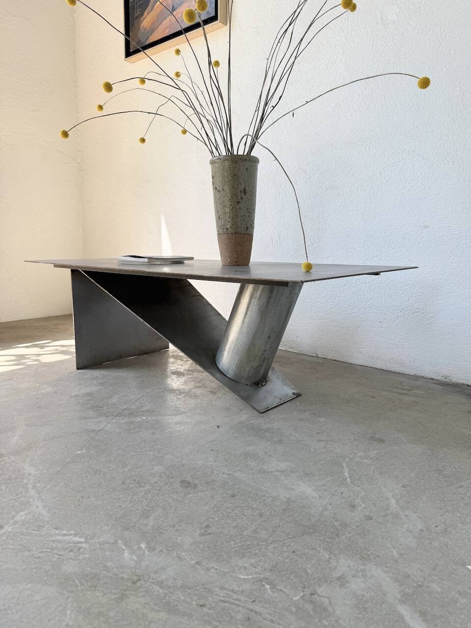 Handcrafted metal coffee table from the 1970s