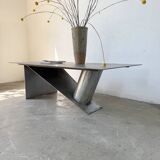 Handcrafted metal coffee table from the 1970s