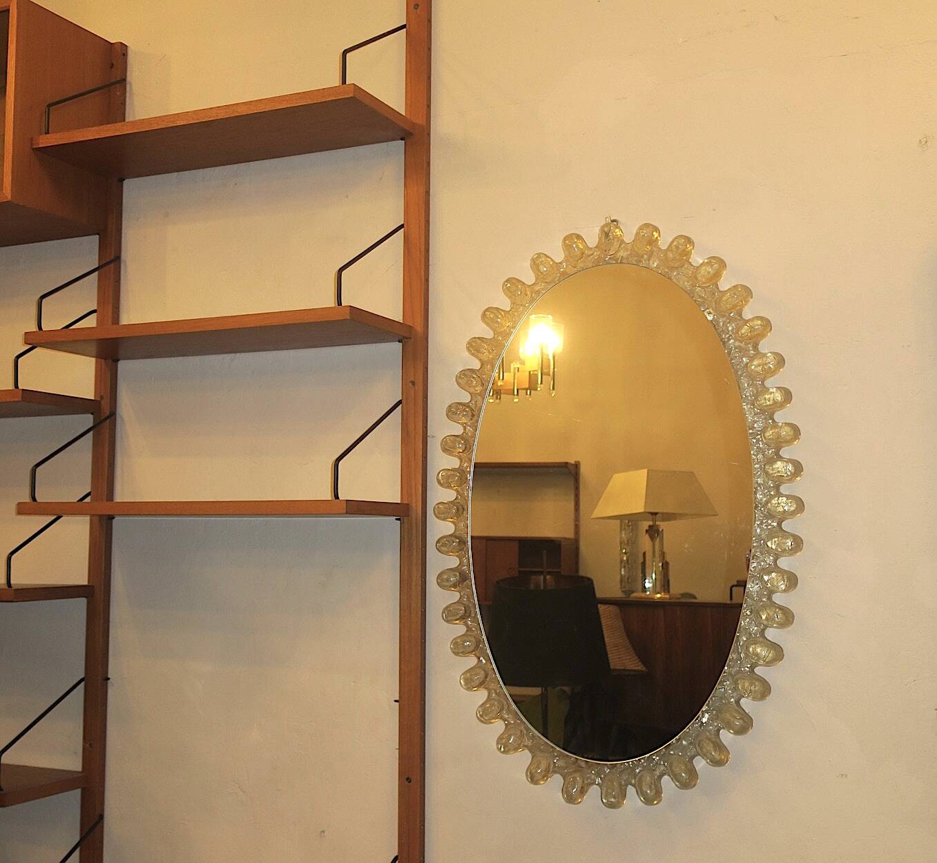 Egon Hillebrand large oval lucite illuminated wall mirror, 80 cm x 50 cm, 1960s