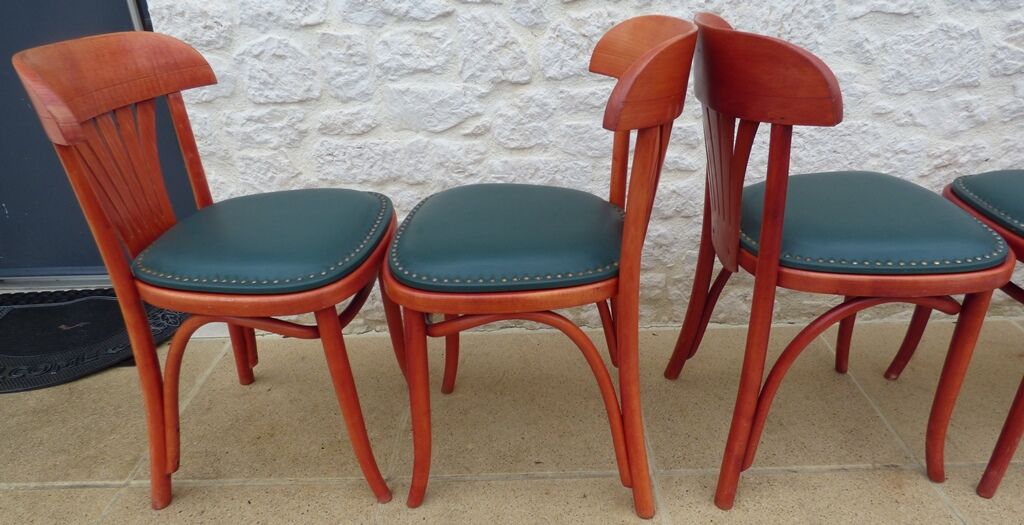 6 professional bar bistro chairs with green imitation seats in their patinas