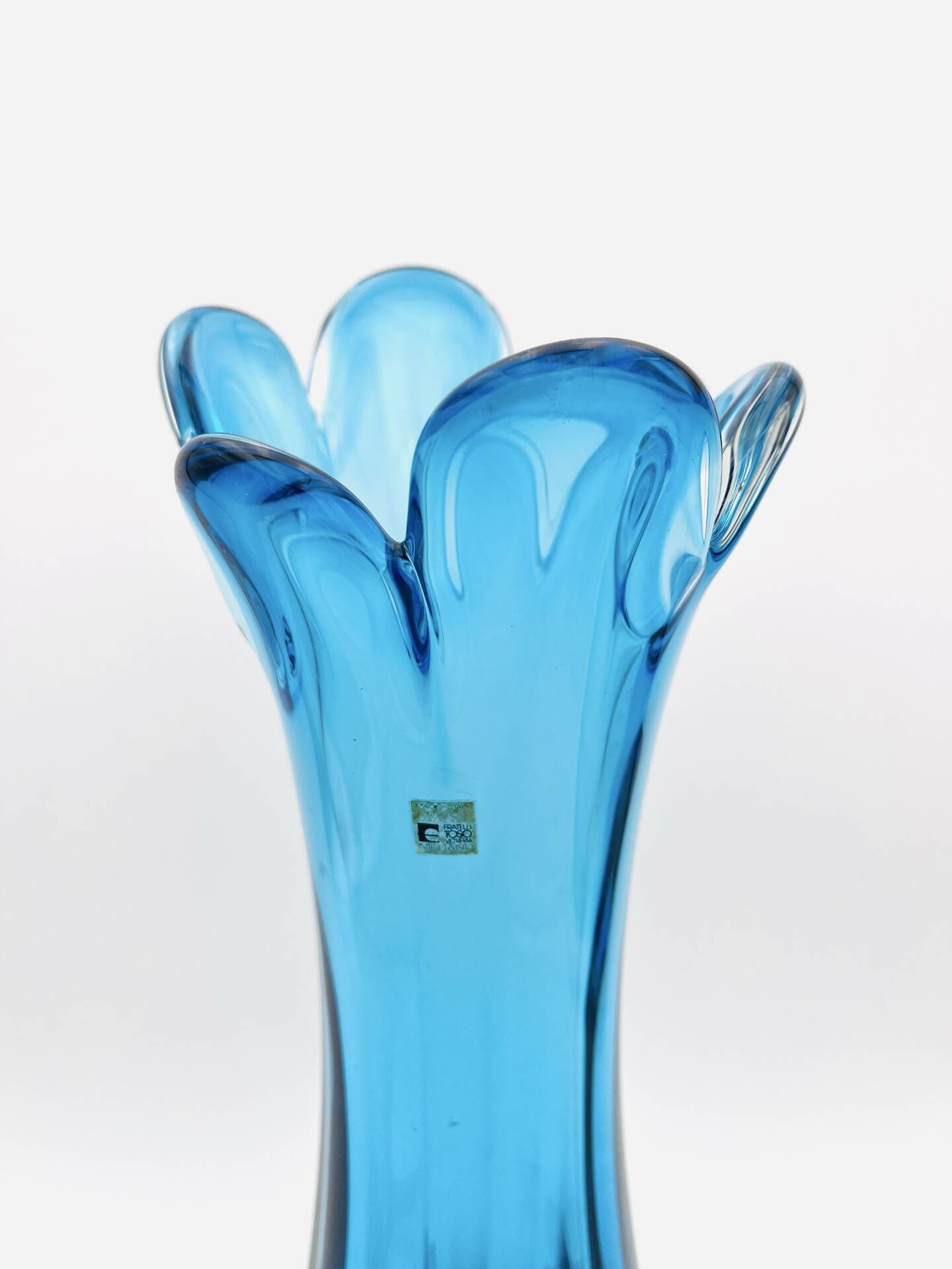 XXL Murano Vase Fratelli Toso Sommerso Blue 44cm 4.7kg Labelled 70s