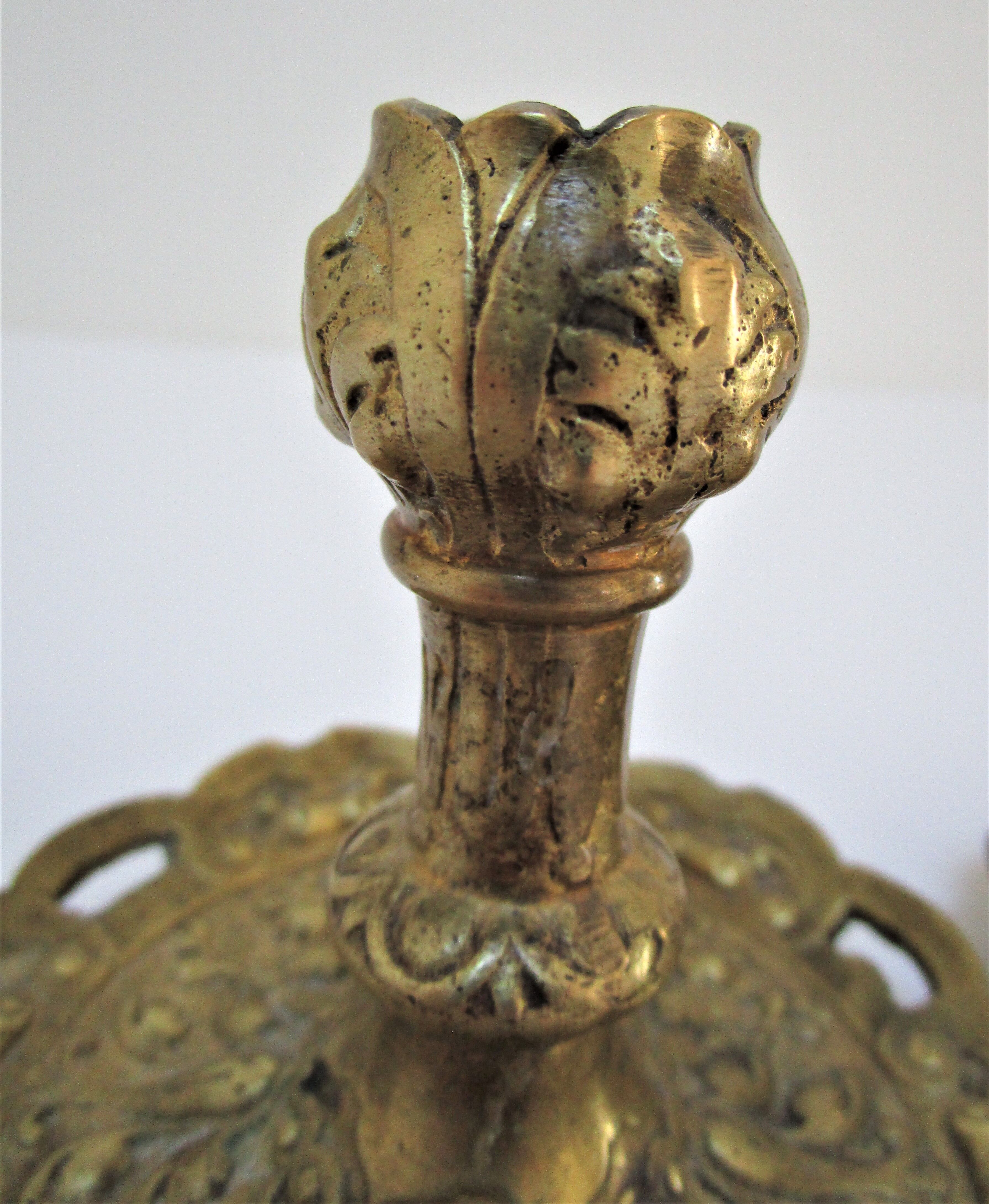 Pair of candle holders gilded bronze patinated vegetal decoration early twentieth century