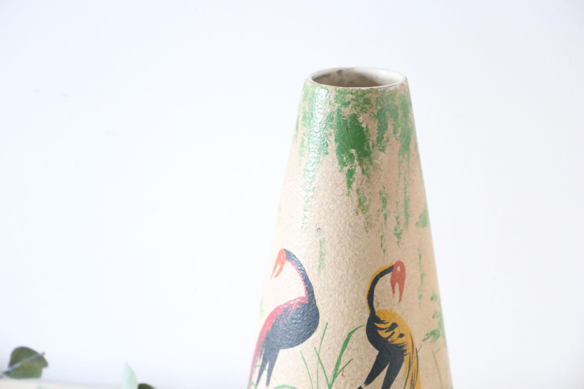 German ceramic vase foreign storks pattern, 1960