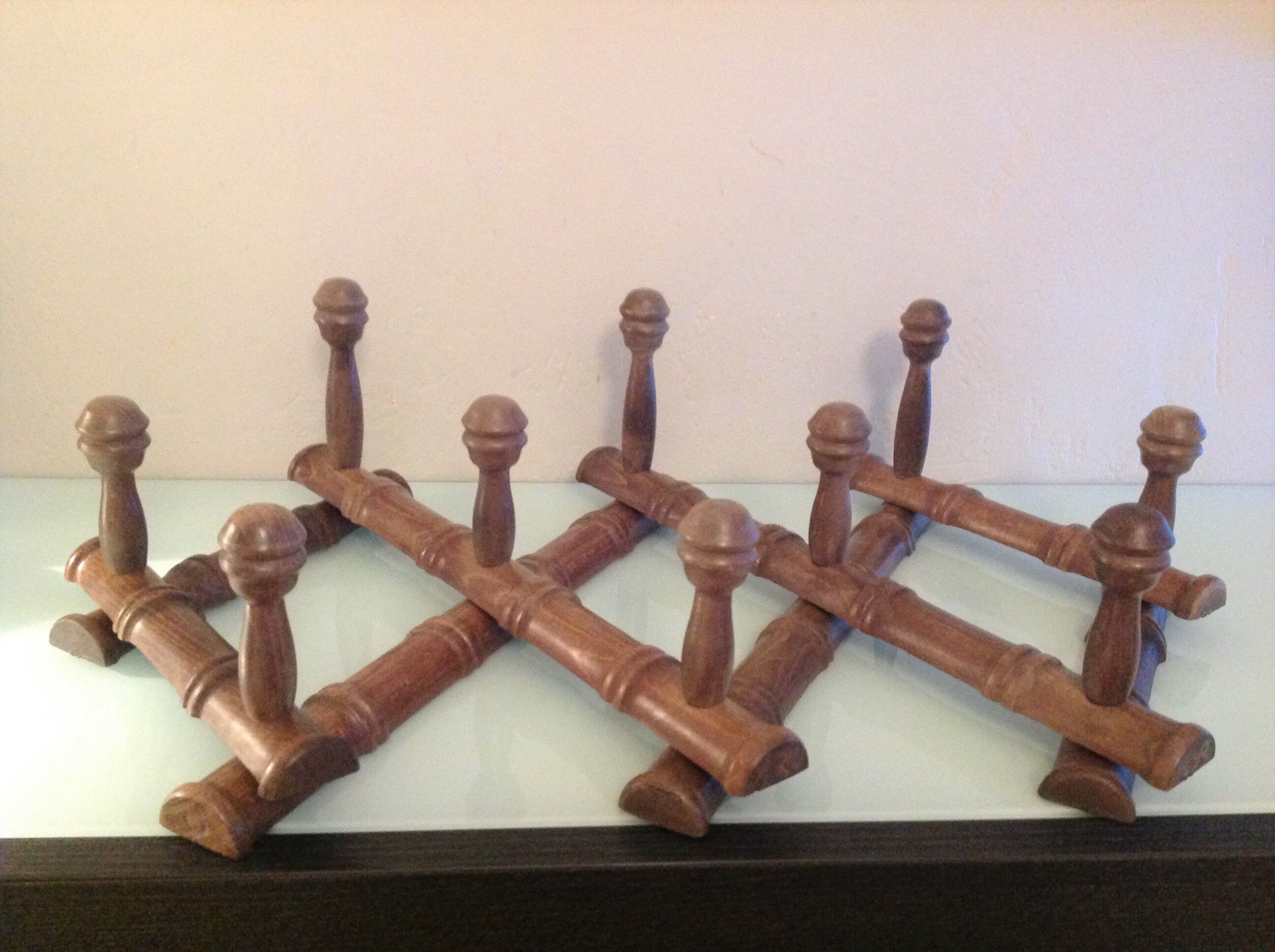 Ten-headed wooden accordion coat rack / vintage 60s-70s