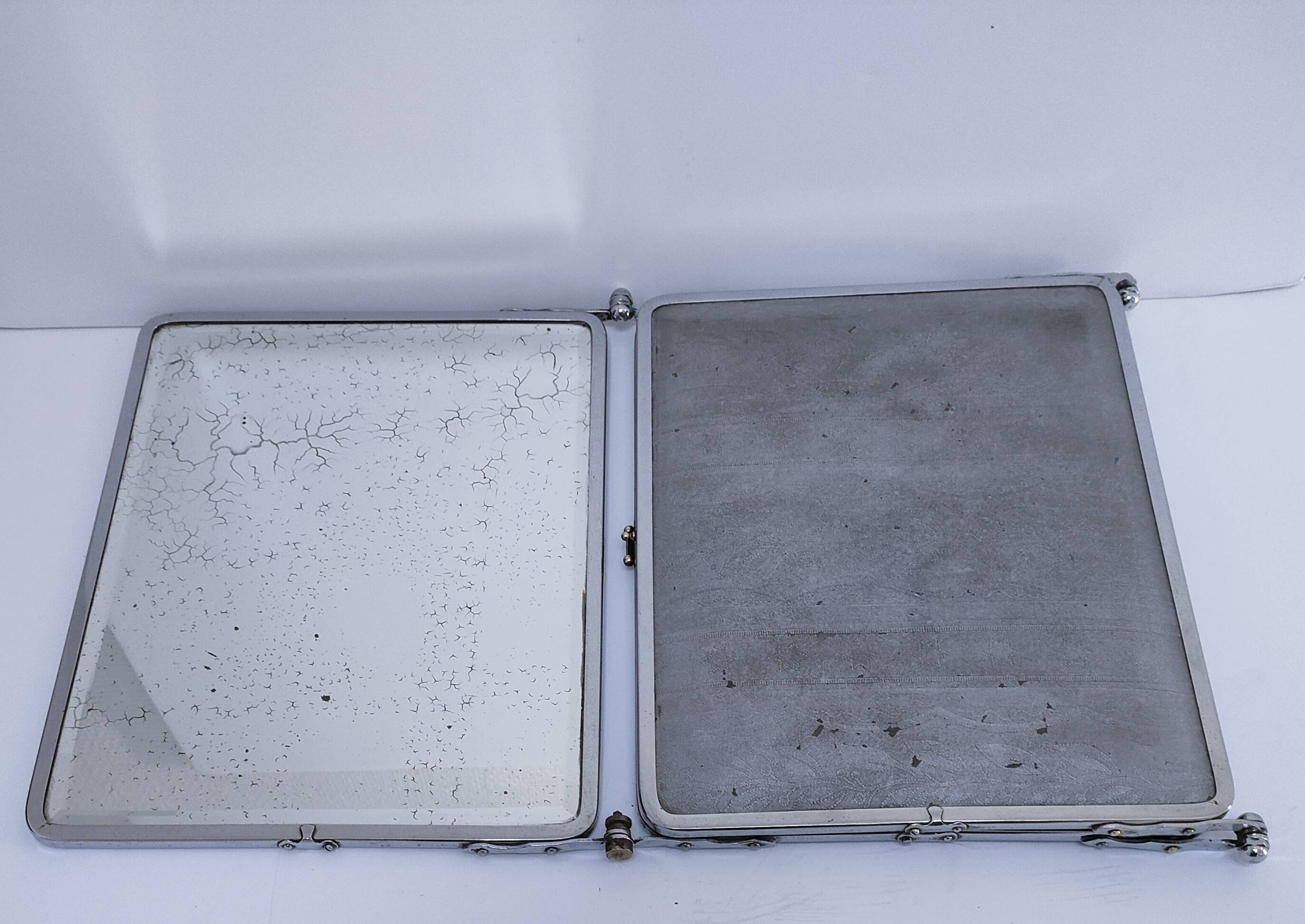 Chrome patina triptych mirror, early 20th century