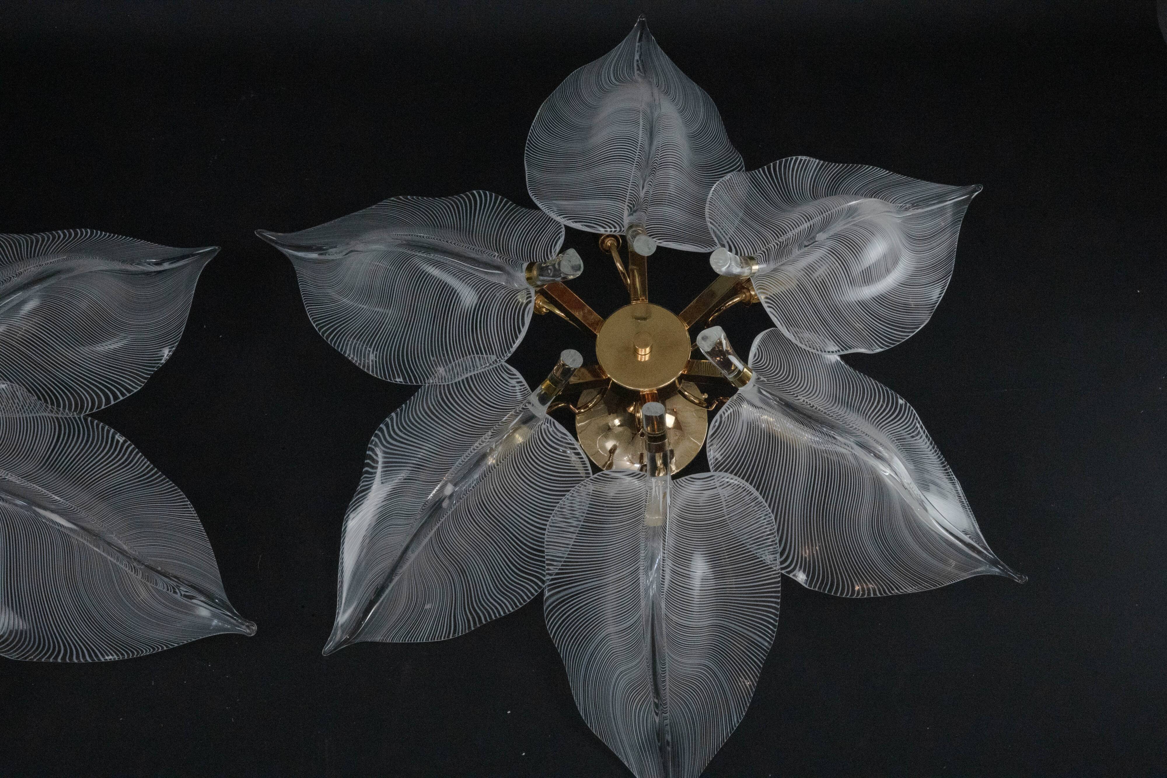 Plafonniers en verre de Murano en forme de feuille Franco Luce des années 1970.