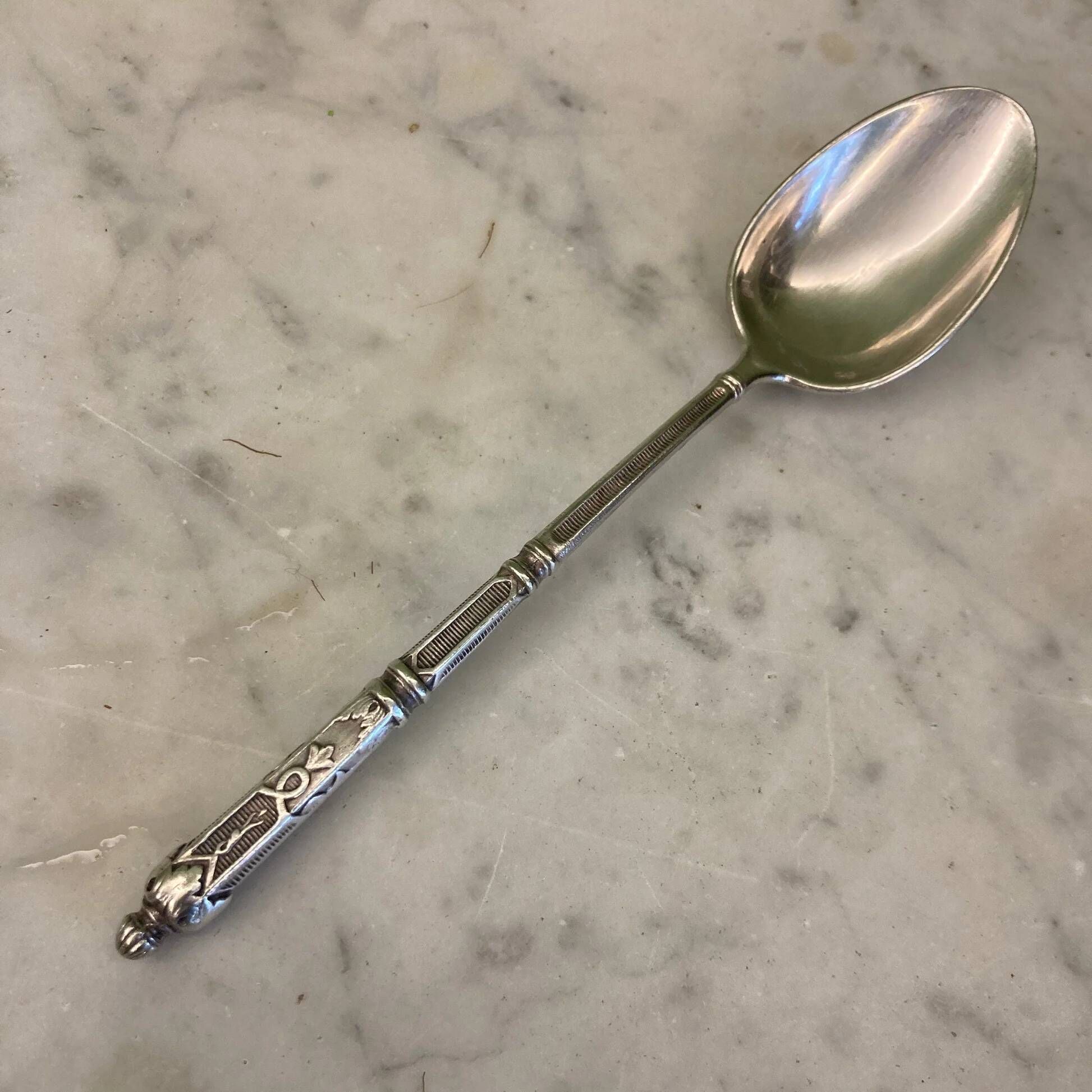 12 small silver-plated metal spoons, Russian-style handles, SAM Lux