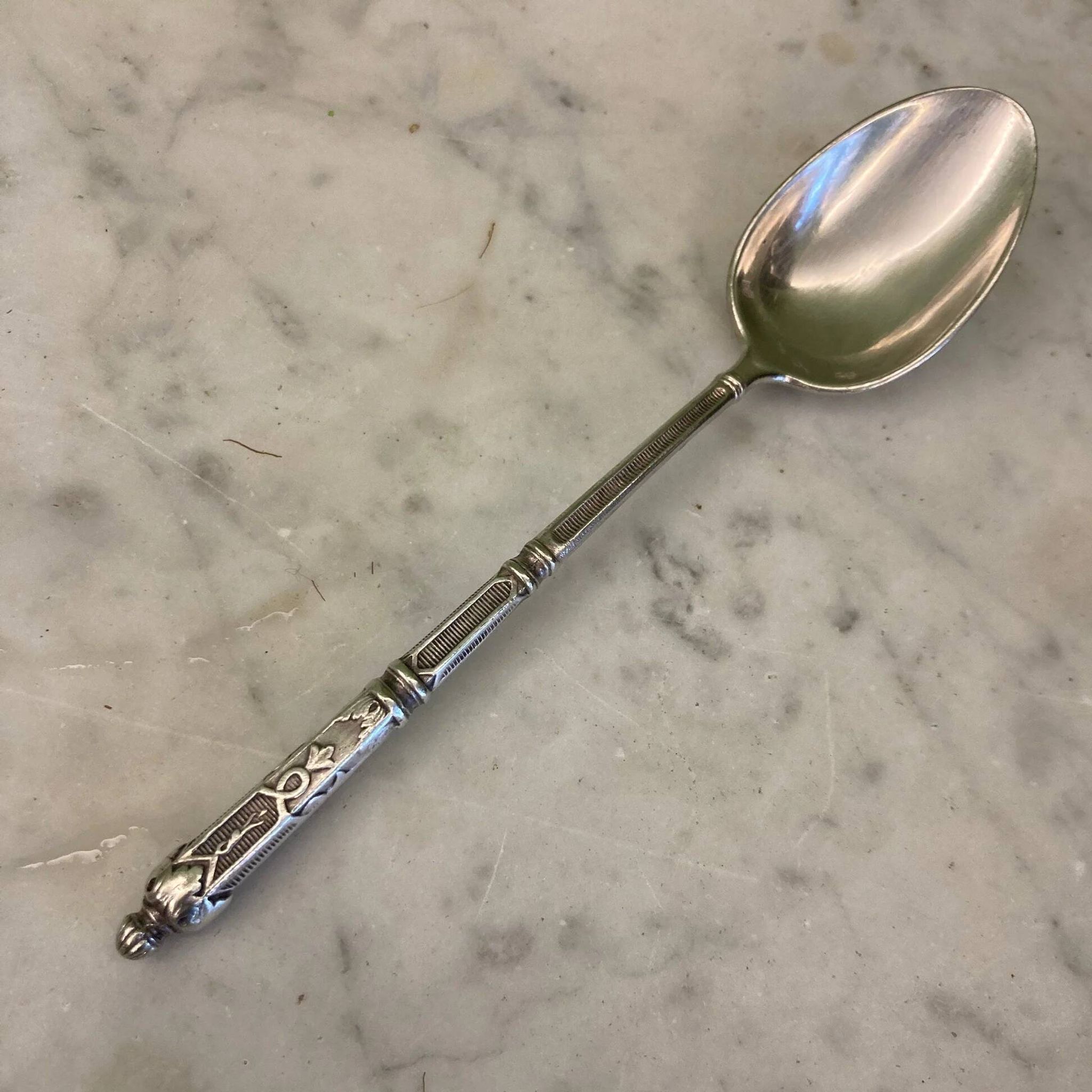 12 small silver-plated metal spoons, Russian-style handles, SAM Lux