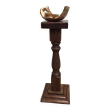 Cendrier bois et bronze vintage, cendrier sur pied, cendrier bronze doré