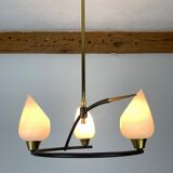Arlus house chandelier 3 burners, opalines and brass, 50s