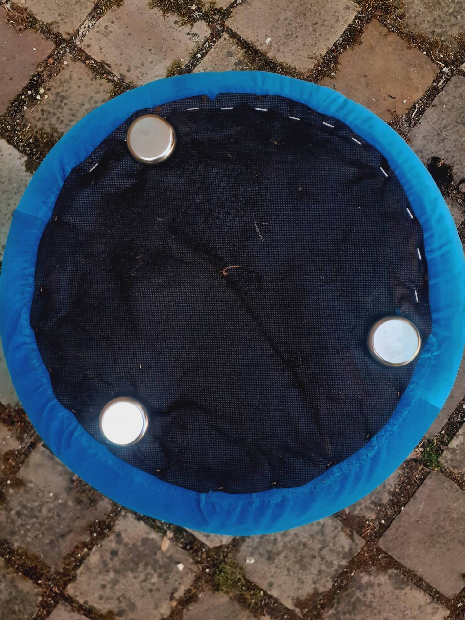 Pair of stools, blue ball ottoman from the 80s.
