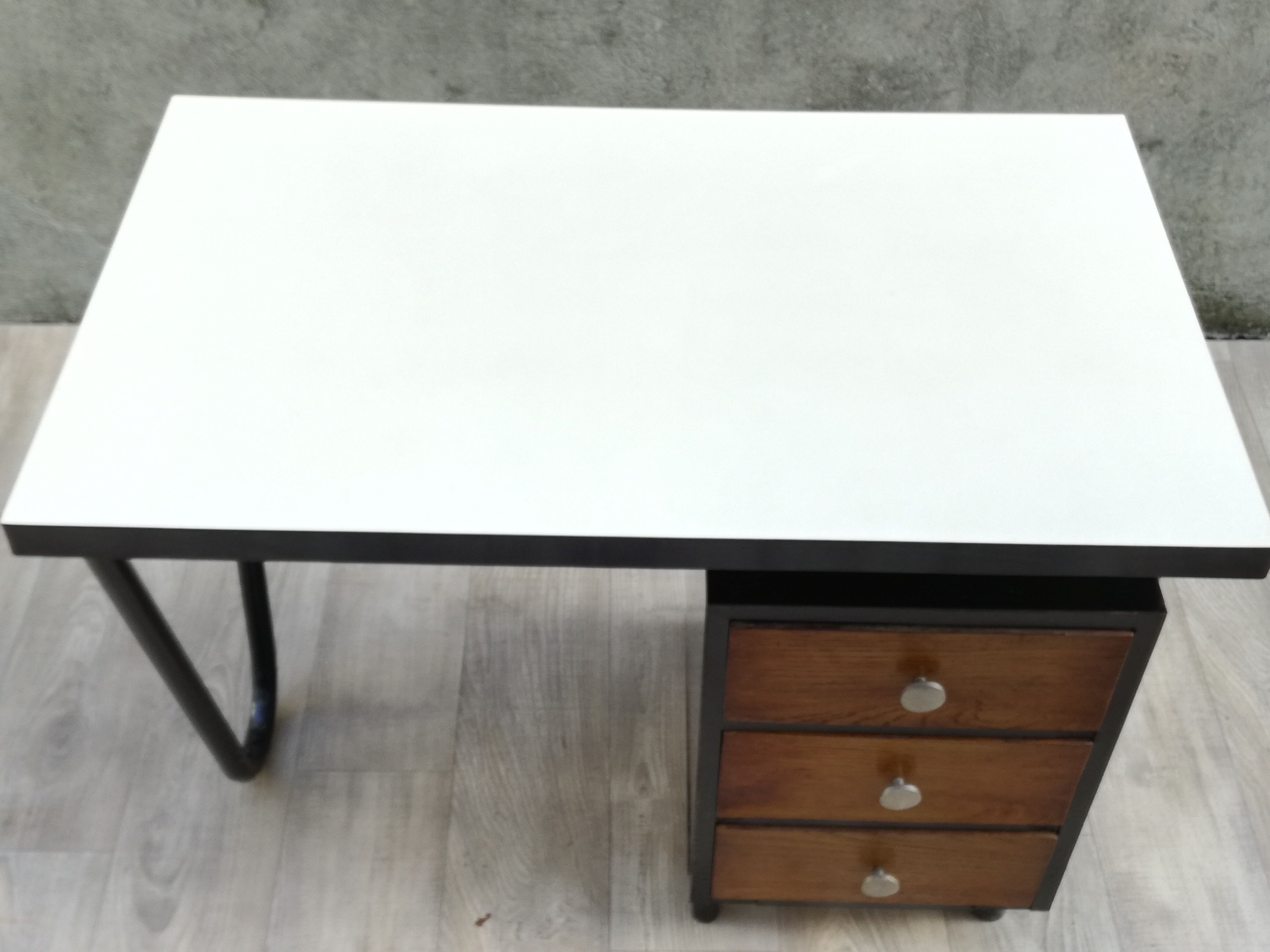 Modernist desk in metal and wood, 1950 s