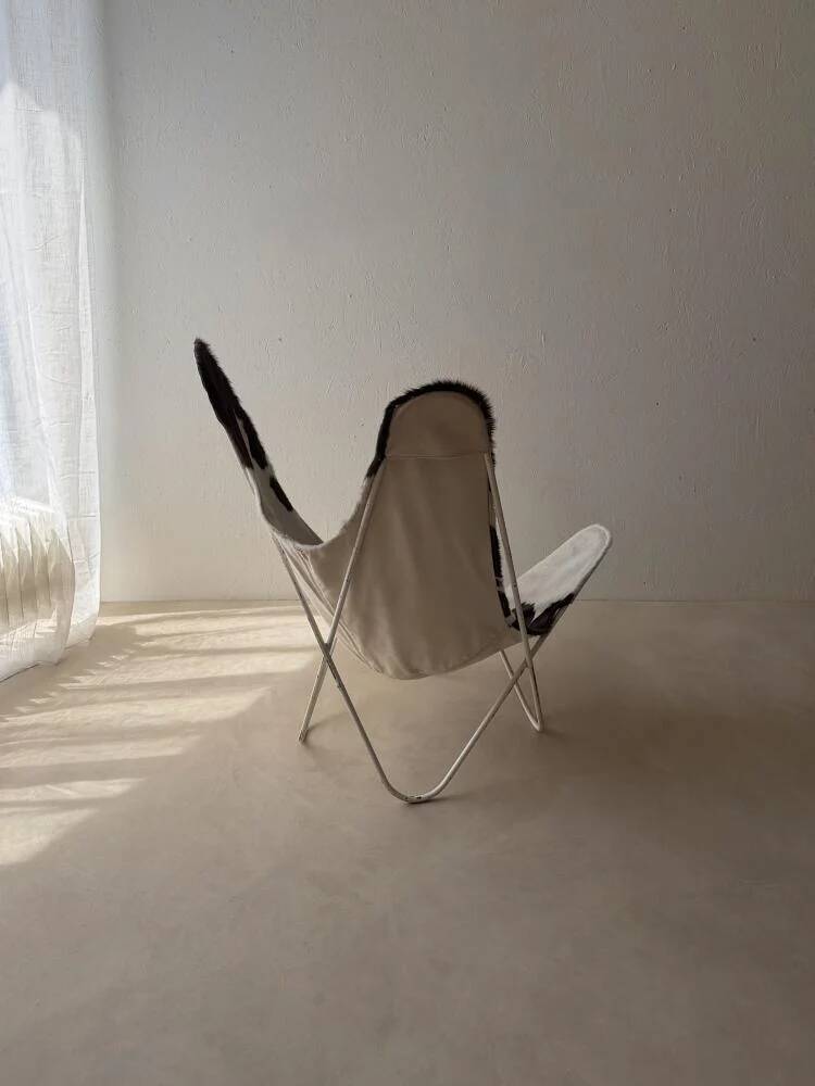 Fauteuil papillon vintage en cuir de vache des années 1970