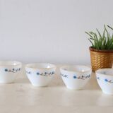 Set of 5 cups and under cups made in Mexico, Termocrisa,, white and blue