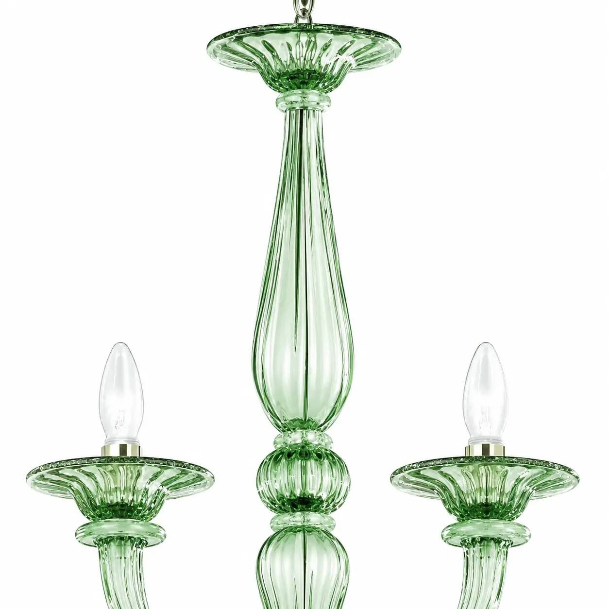 Sculptural Linear “Rigadin” Green Murano Glass Chandelier