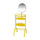 Table d'appoint en métal jaune avec miroir ovale pivotant et deux étagères en plateau, vintage des années 1960, Italie.