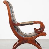 Green Vintage English Chesterfield Armchair with Wood Accents