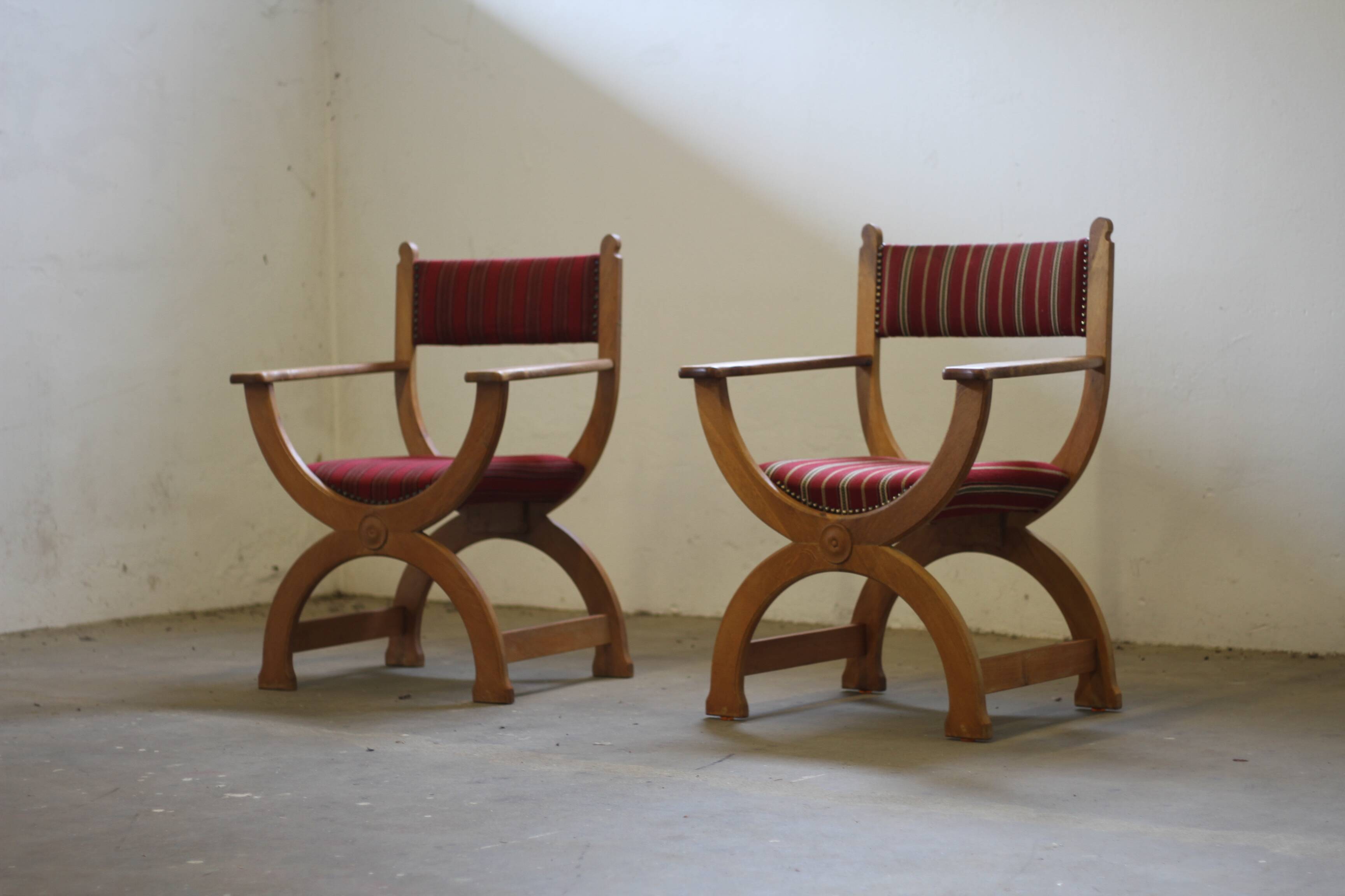 Vintage 1960s Brutalist Kurul Armchairs in Oak - style of Henning Kjærnulf