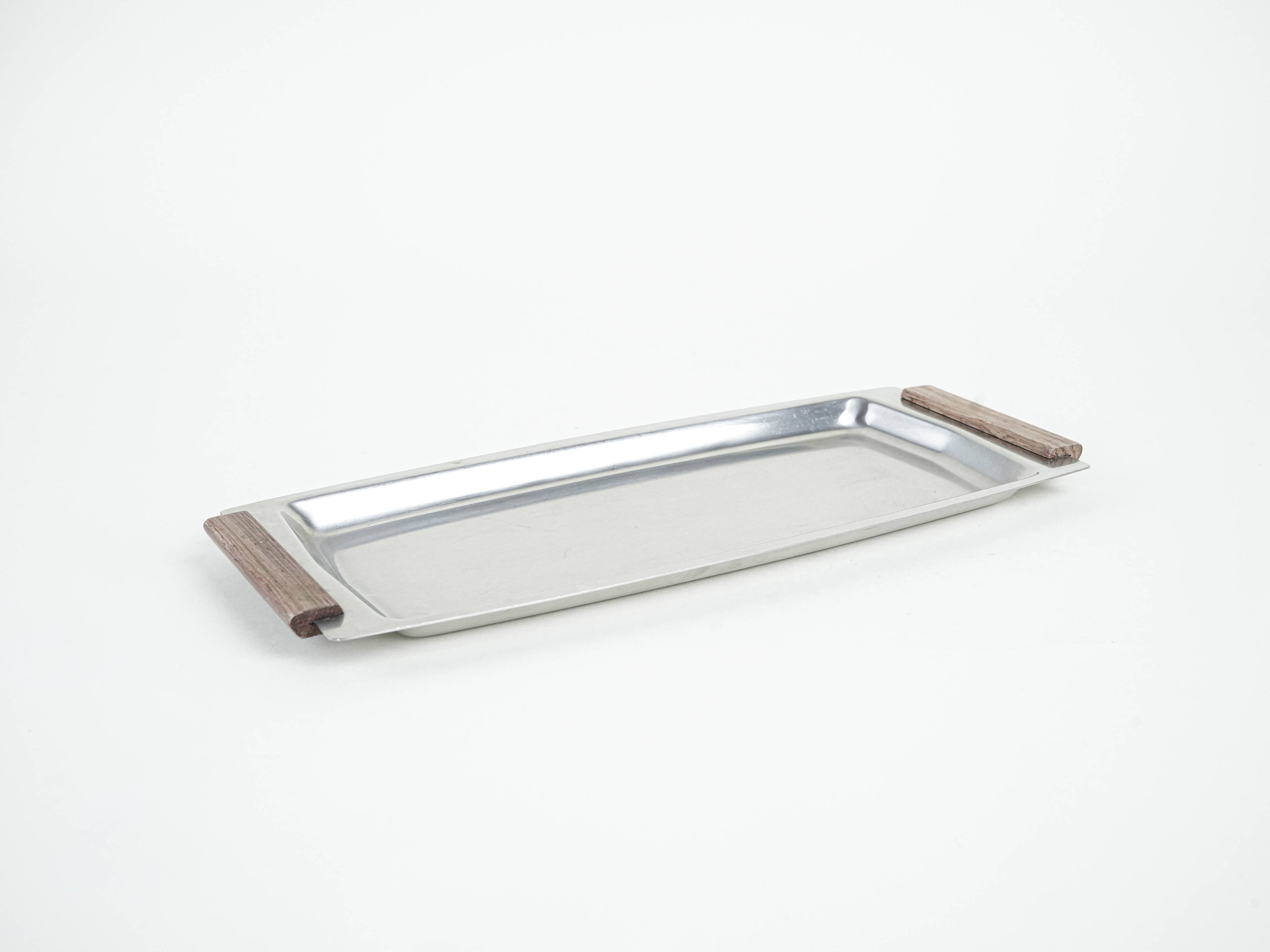 Plateau rectangulaire en acier inoxydable, design danois, années 1970, fabriqué au Danemark